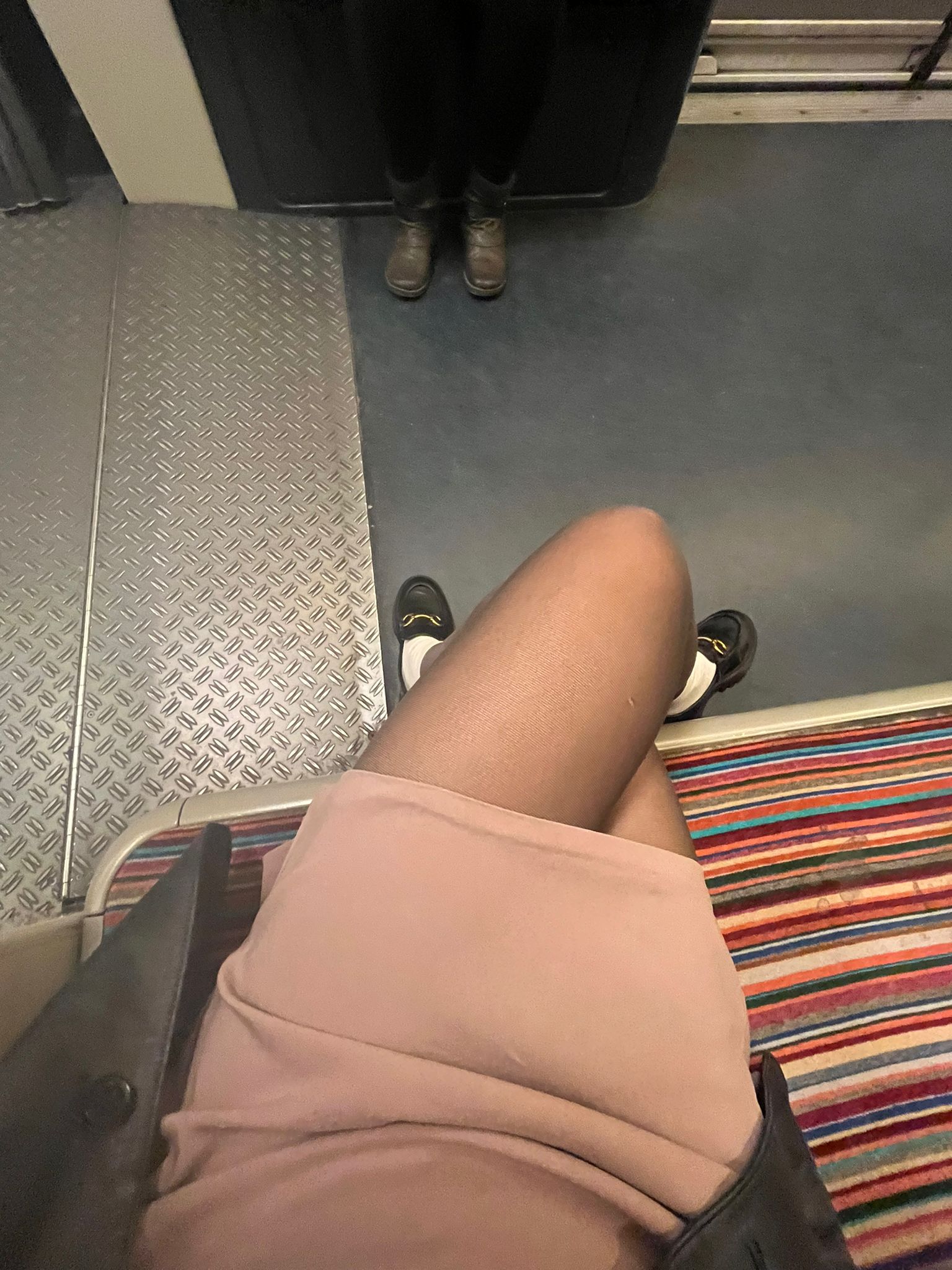 pink skirt on a train