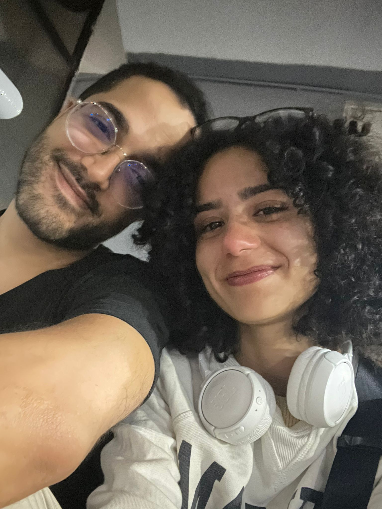 couple selfie on a plane